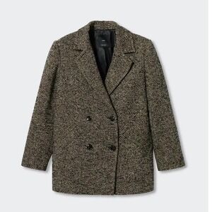 $250 MANGO Double Breasted Textured Flecked Wool Coat Brown XXS